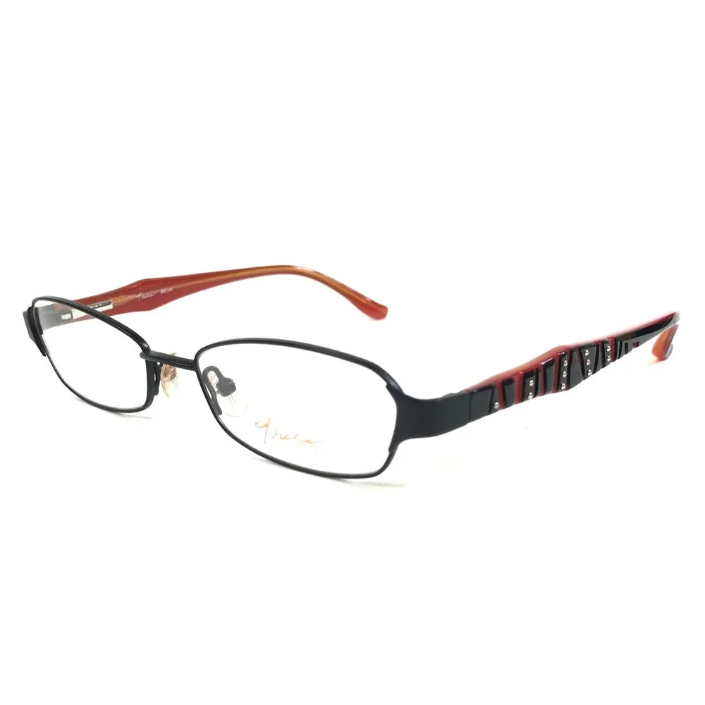 Thalia Eyeglasses Frames SELVA BK Black Red Cat Eye Studded Wire Rim 50-16-137